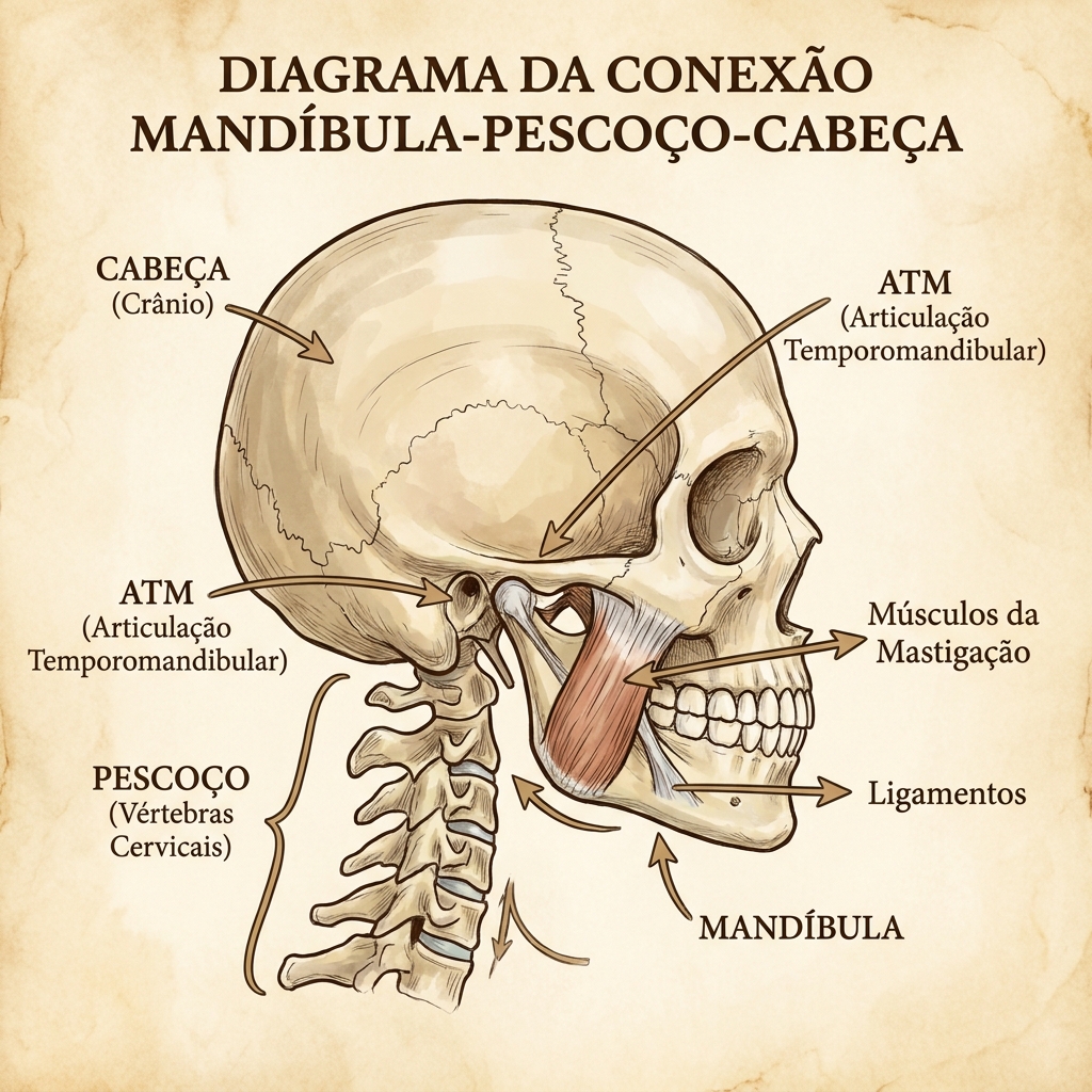 Diagrama de conexão mandíbula, pescoço e crânio